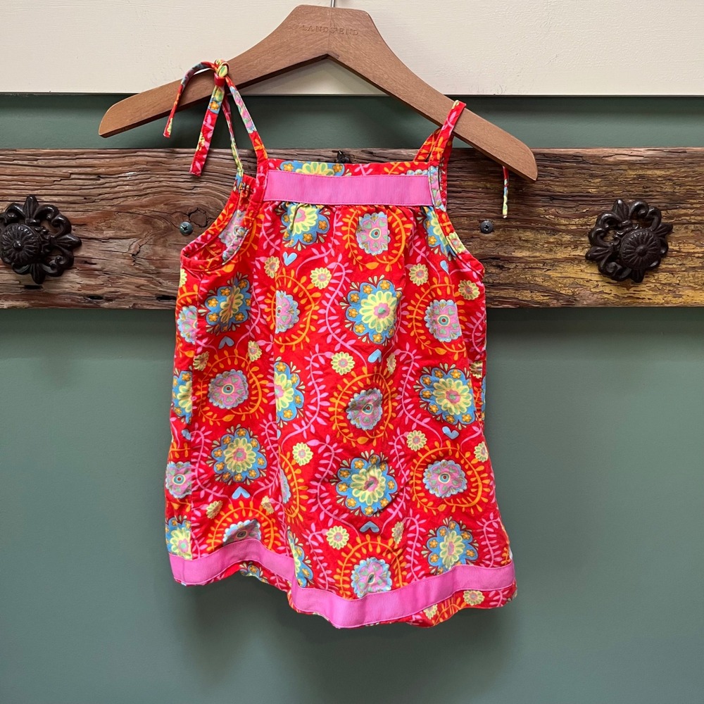 Hanna Andersson Red Floral Medallion Tie Strap Boho Cami Top Kids Size 80